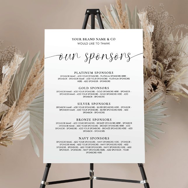 Minimalist Company Sponsorship Easel Board Sign (Modern business event sponsorships foam board sign - great for your company event or exhibition)