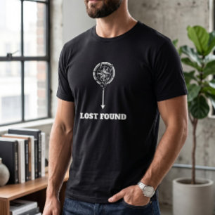 Minimalist Compass Arrow Lost Found Typography T-Shirt