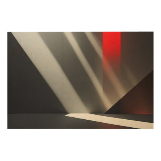Minimalist Concrete & Red Light Wood Wall Art