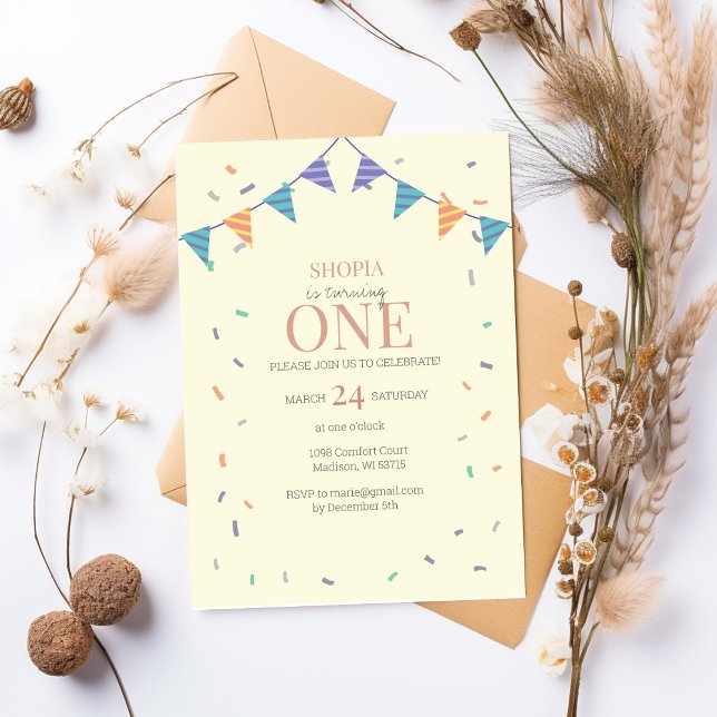 Minimalist Confetti 1st Birthday Invitation  (Creator Uploaded)