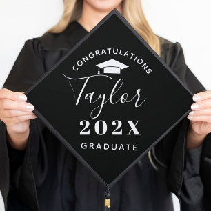 Minimalist Congratulations Graduate Black Graduation Cap Topper