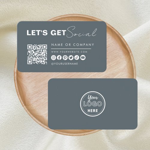 Minimalist Connect With Us Modern Qr Code Navy Business Card