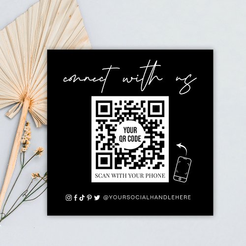Minimalist Connect With Us QR Code Scannable Squar Square Business Card