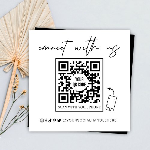 Minimalist Connect With Us QR Code Scannable Square Business Card