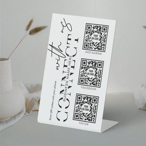 Minimalist Connect With Us Social Media 3 QR Codes Pedestal Sign