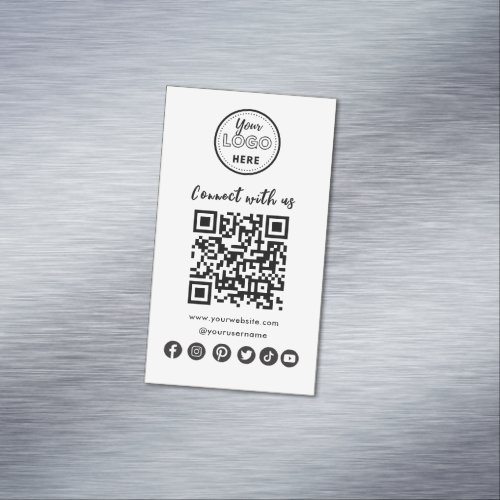 Minimalist Connect With Us Social Media QR Code Business Card Magnet