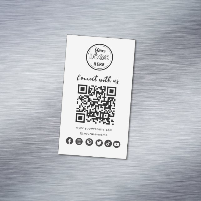 Minimalist Connect With Us Social Media QR Code Business Card Magnet (In Situ)