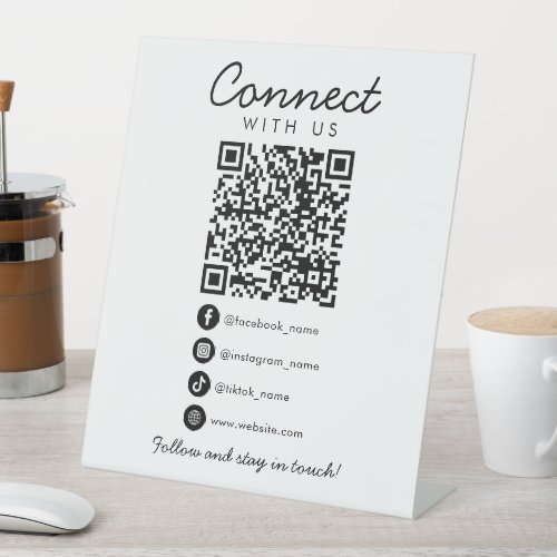 Minimalist Connect with Us Social Media QR Code Pedestal Sign