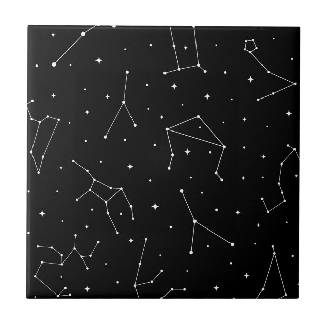 Minimalist Constellation Pattern in Black & White Ceramic Tile (Front)