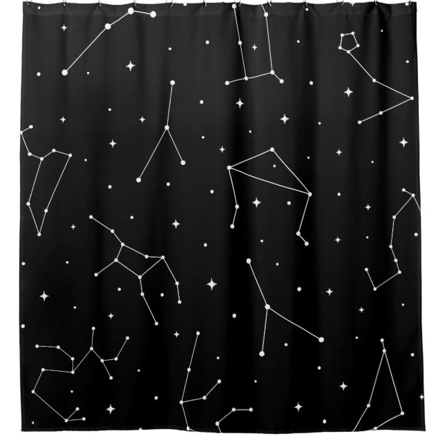 Minimalist Constellation Pattern in Black & White Shower Curtain (Front)