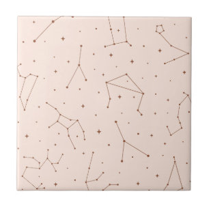 Minimalist Constellation Pattern in Pink & Brown Ceramic Tile
