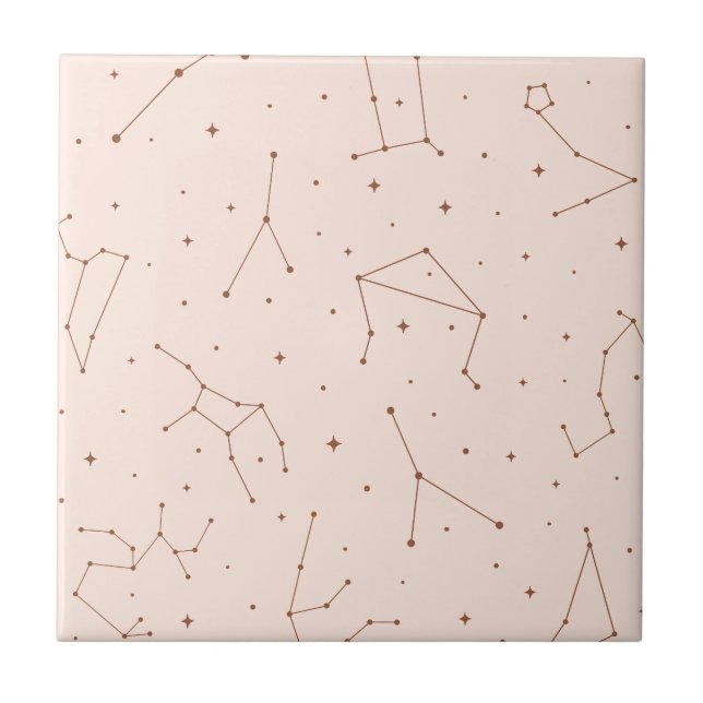 Minimalist Constellation Pattern in Pink & Brown Ceramic Tile (Front)