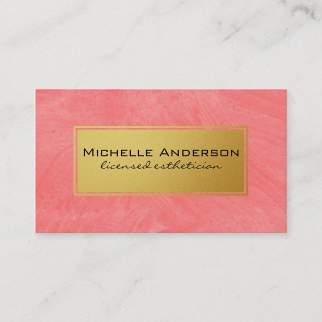 Minimalist Contemporary Pink Faux Gold Frame Appointment Card (Front)