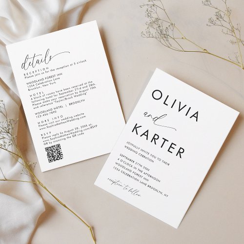 Minimalist Contemporary QR Code All in One Wedding Invitation