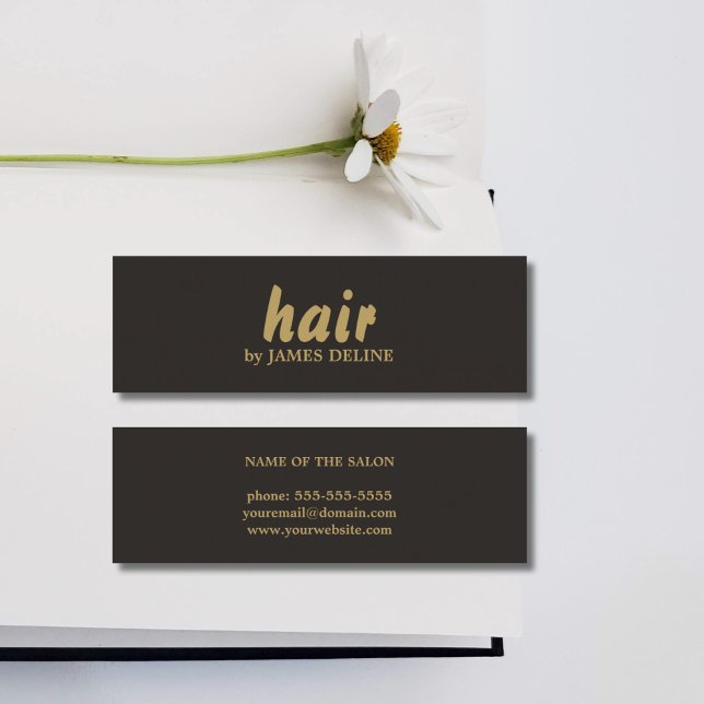 Minimalist Cool Black Gold Hair Stylist Mini Business Card (Creator Uploaded)