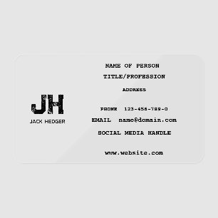 MINIMALIST COOL BLACK TWO LETTER MONOGRAM NAME CLEAR BUSINESS CARDS