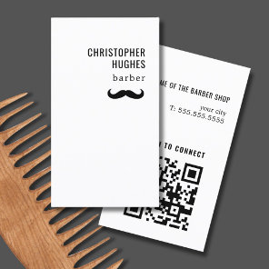 Minimalist Cool Black White Mustache QR Code Business Card