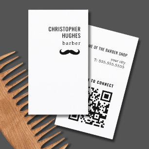 Minimalist Cool Black White Mustache QR Code Business Card