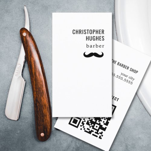 Minimalist Cool Black White Mustache QR Code Business Card