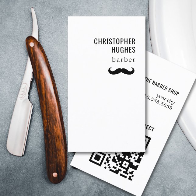Minimalist Cool Black White Mustache QR Code Business Card (Creator Uploaded)
