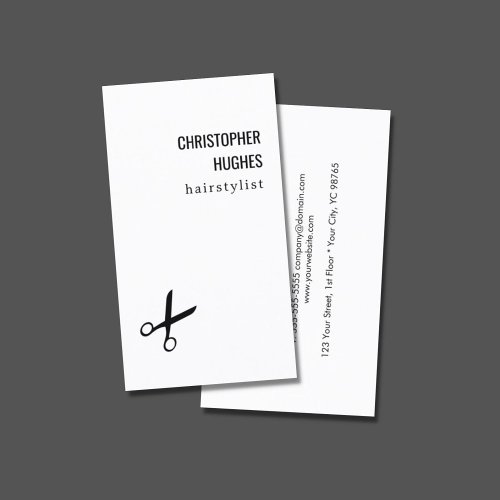 Minimalist Cool Black White Scissor Hair Stylist Business Card