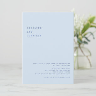 Minimalist Cool Blue Retro Typewriter Font Wedding Invitation
