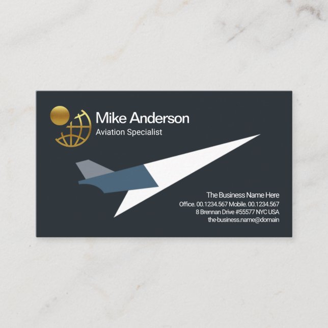 Minimalist Cool Jet Airplane Aviation Pilot Business Card (Front)
