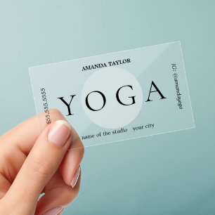 Minimalist Cool Light Blue Bold Yoga Instructor Clear Business Cards