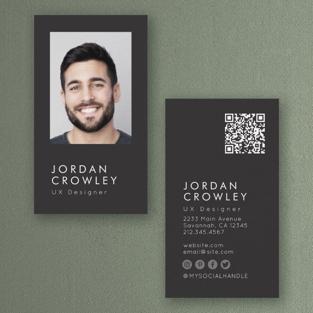 Minimalist Cool Modern Simple QR code Photo Business Card (Creator Uploaded)