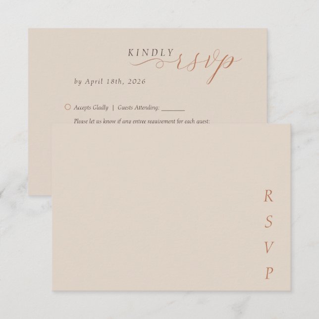 Minimalist Copper Desert Cocoa Script Wedding RSVP Card (Front/Back)