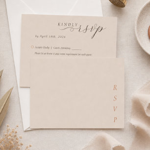 Minimalist Copper Desert Cocoa Script Wedding RSVP Card