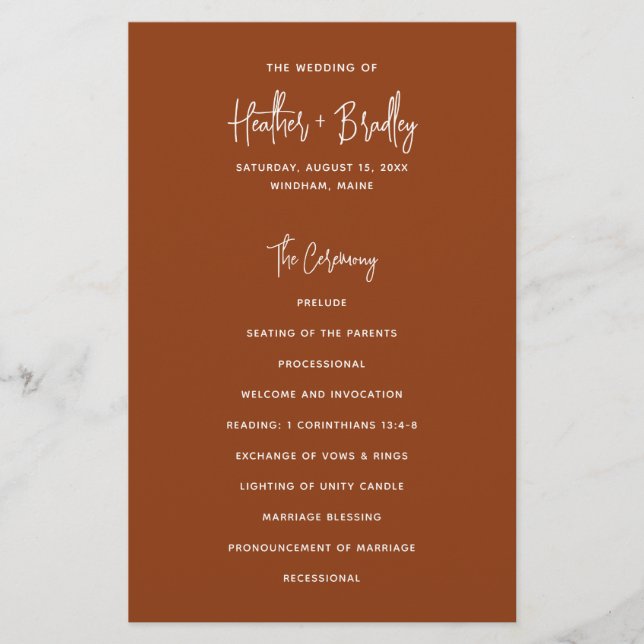 Minimalist Copper Modern Wedding Program (Front)