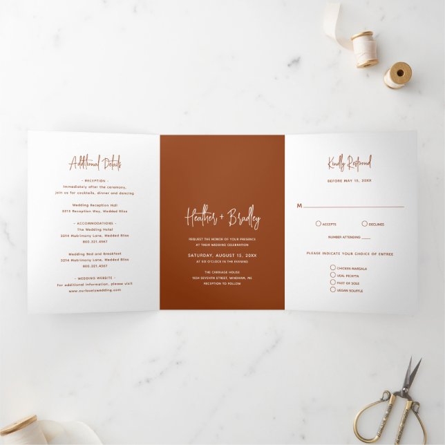 Minimalist Copper Modern Wedding Tri-Fold Invitation (Inside)