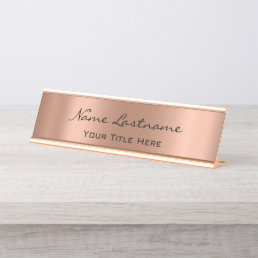 Minimalist Copper Rose Gold Custom Elegant Modern Desk Name Plate