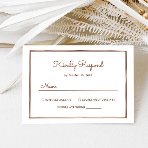 Minimalist Copper Rust Western Wedding RSVP Card