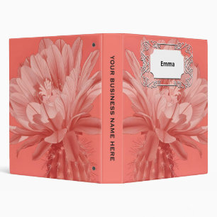 Minimalist Coral Cactus Bloom 3 Ring Binder