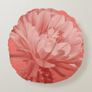 Minimalist Coral Cactus Bloom Round Pillow