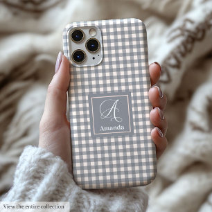 Minimalist Coral Grey iPhone Case Name Monogram