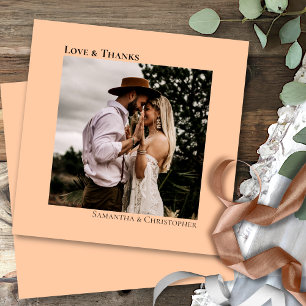 Minimalist Coral Peach Simple Wedding Photo Love & Thank You Card