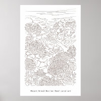 Minimalist Coral Reef Under Sea Line Art Poster