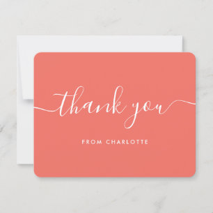 Minimalist Coral Script Wedding Shower Birthday Thank You Card