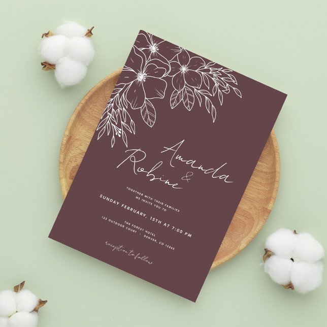 Minimalist Corner Floral Line Art Wedding Invitati Invitation (Creator Uploaded)