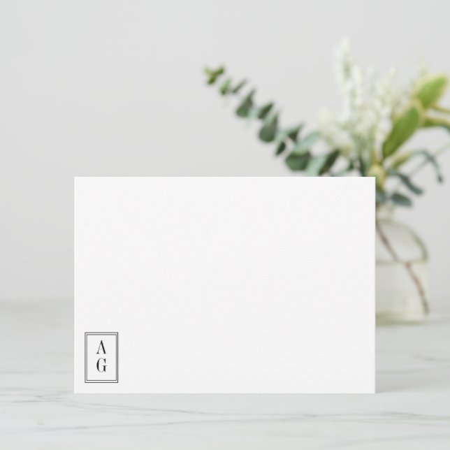 Minimalist Corner Monogram Initials Stylish Chic Note Card (Standing Front)