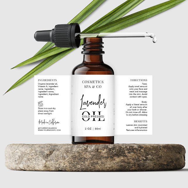 Minimalist Cosmetic Bottle Wrap Around Product Label (Minimalist black & white dropper wrap around bottle labels)