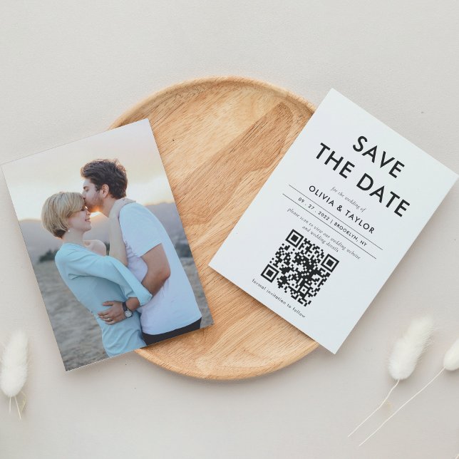 Minimalist Cotemporary QR Code Photo Wedding Save The Date (Creator Uploaded)