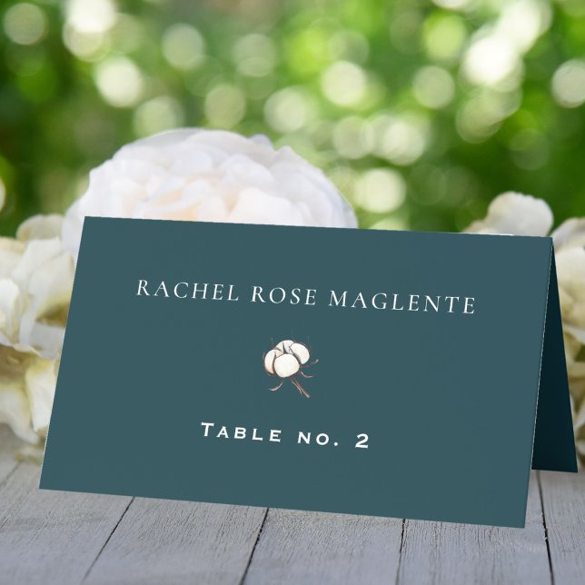 Minimalist Cotton Teal Green Elegant Wedding Place Card (Creator Uploaded)