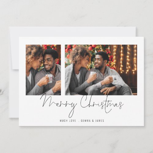 Minimalist Couple 2 Photos Script Merry Christmas Holiday Card