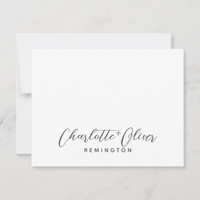 Minimalist Couple Handwritten Script Name Monogram Note Card (Front)