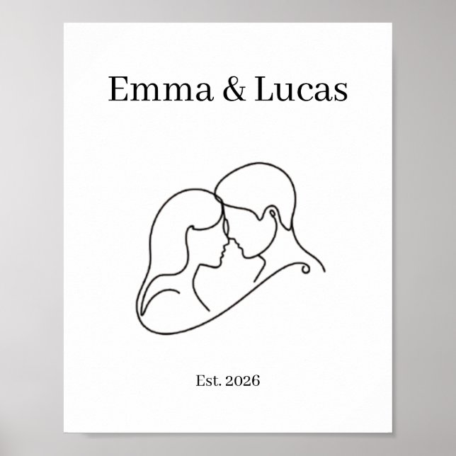 Minimalist Couple Line Art Custom Names Poster (Front)