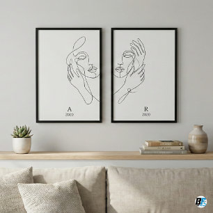 Minimalist Couple Line Art Personalized Abstract  Wall Art Sets